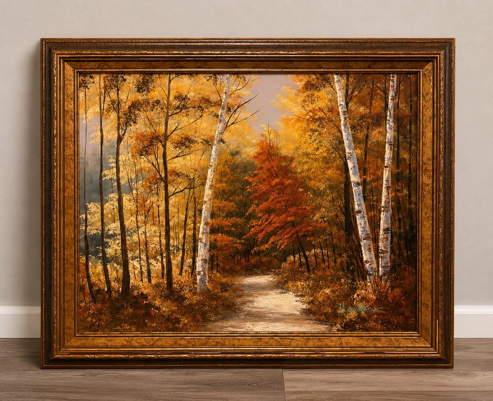 Hawkins Original Signed Autumn Forest Landscape TEXTURED Oil Painting 29"x25"